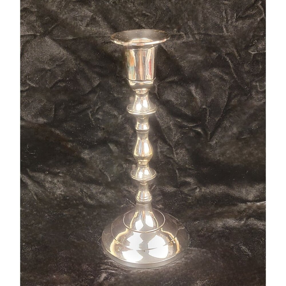 Vintage 1980's Solid Brass Silver-Toned Candlestick
